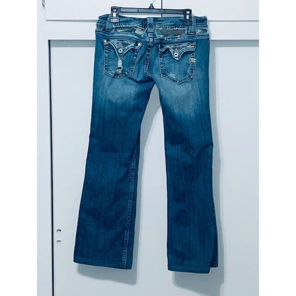 Miss Me Jeans Women's Sz 31 Blue Camo Denim Boot Cut Embellished Distressed Flap - Picture 5 of 16